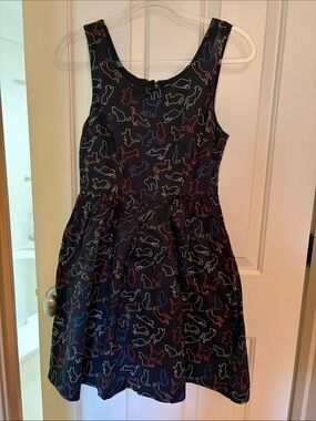 Modcloth Black Sleeveless Midi Dress with Multicolor Cat Outline Print